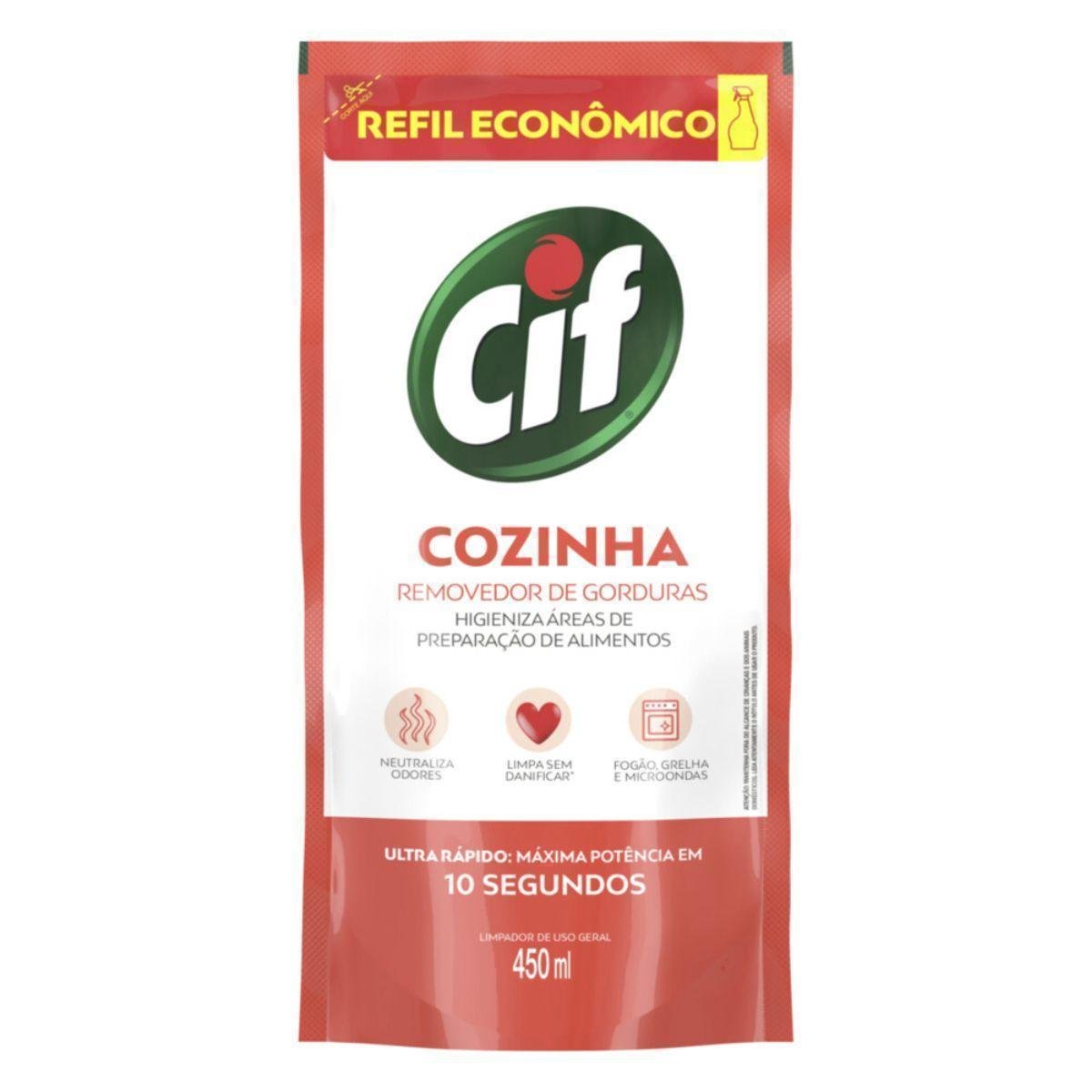 Limpador Desengordurante Cozinha Cif Sachê 450ml Refil Econômico
