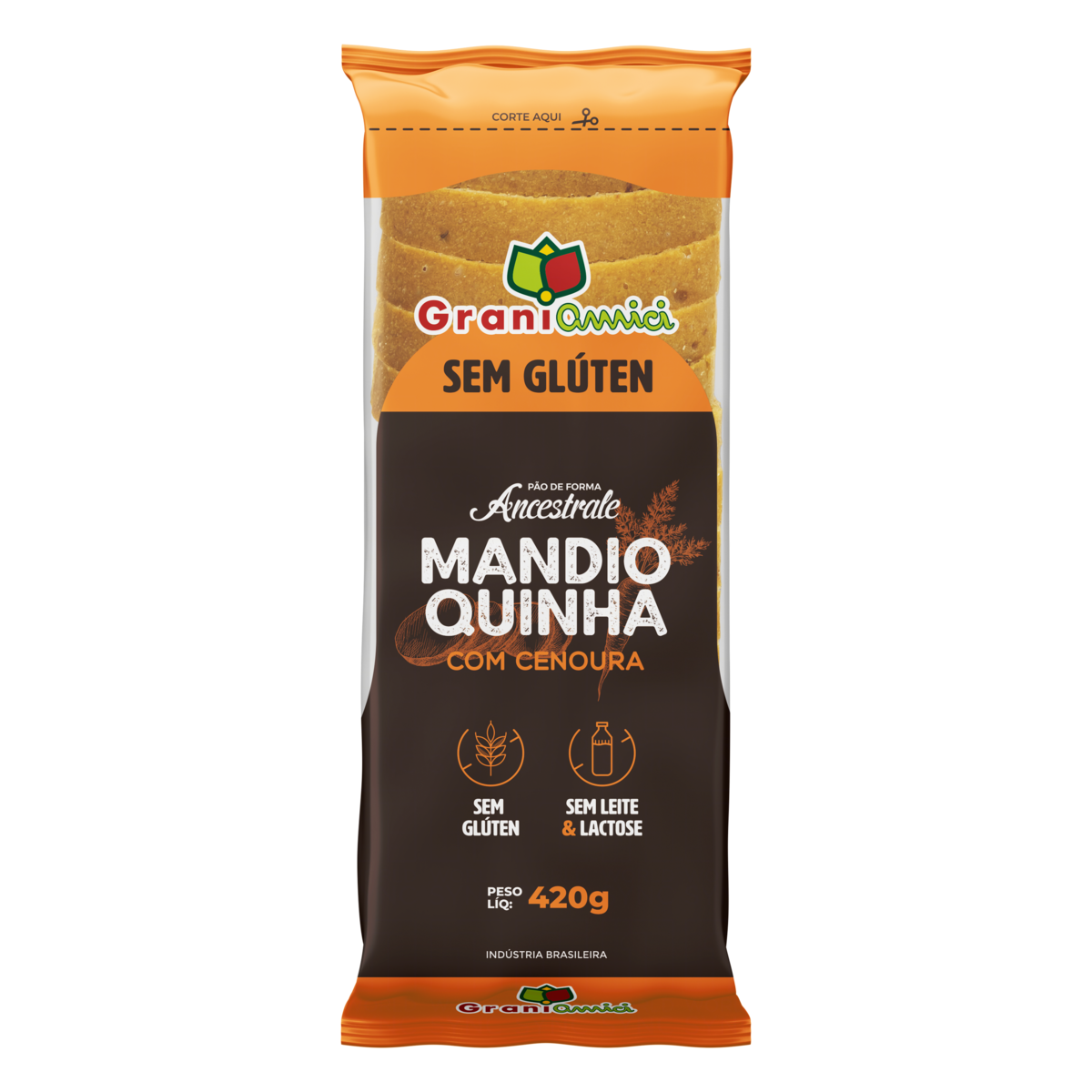Pão de Forma Mandioquinha com Cenoura sem Glúten Zero Lactose Grani Amici Ancestrale 420g