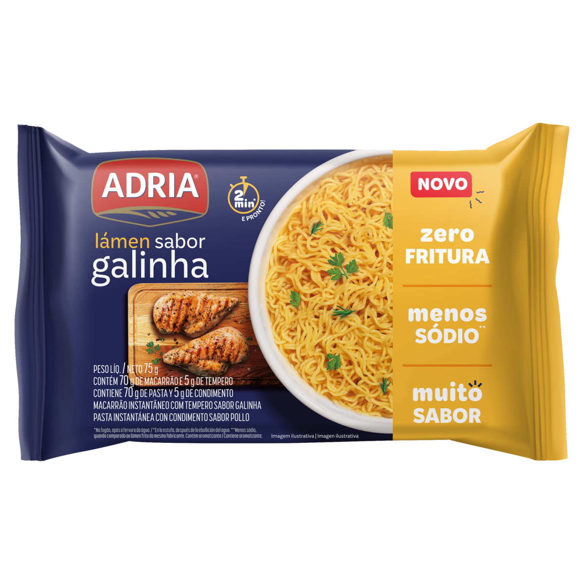 Macarrão Instantâneo Lámen Galinha Zero Fritura Adria Pacote 75g