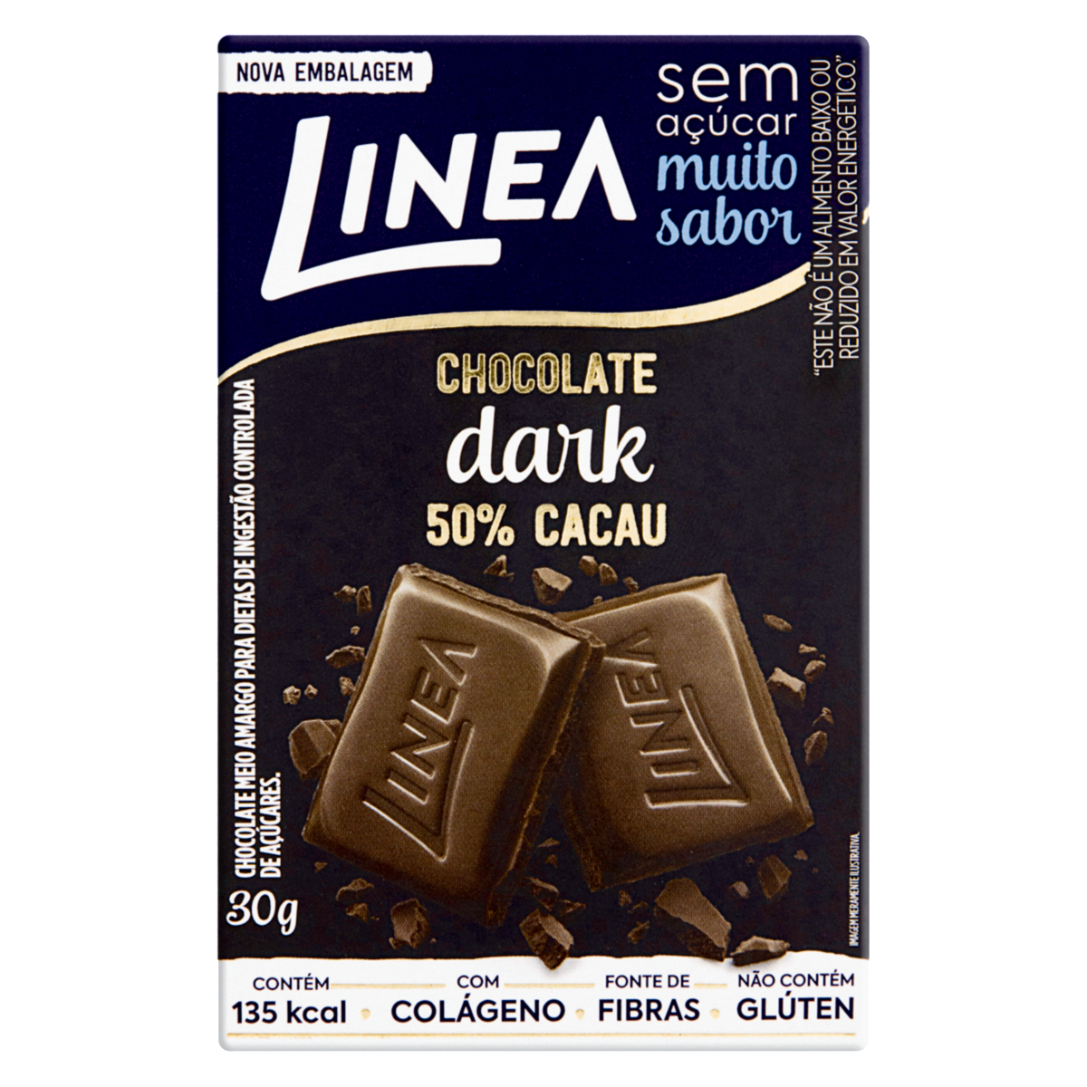 Chocolate Meio Amargo 50% Cacau Zero Açúcar Linea Caixa 30g