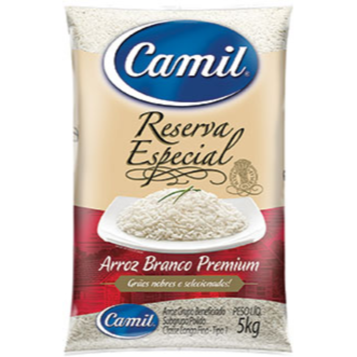 Arroz Agulhinha Tipo 1 Longo Fino CAMIL Reserva Especial Pacote 5kg