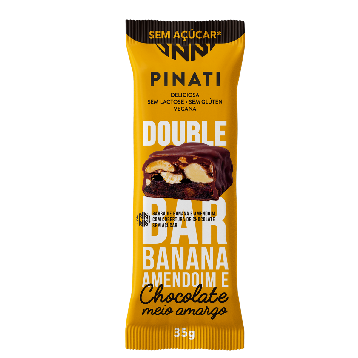 Barra de Nuts Banana e Amendoim Cobertura Chocolate Meio Amargo sem Açúcar Zero Lactose Super Saúde Pinati Double Bar Pacote 35