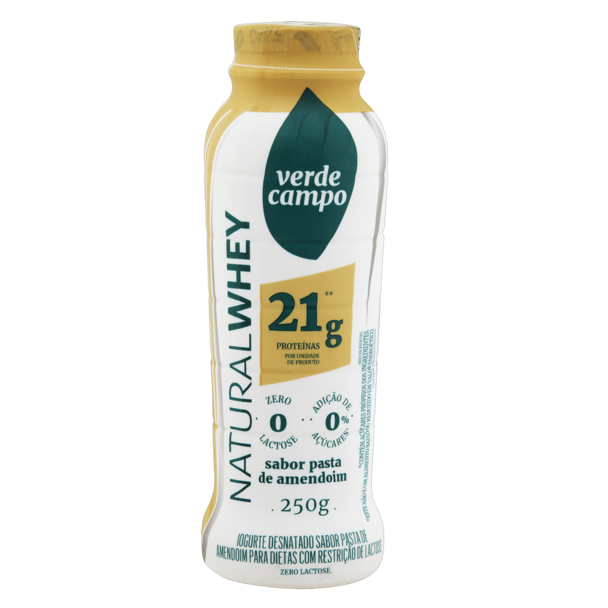 Iogurte Desnatado Pasta de Amendoim Zero Lactose Verde Campo Natural Whey Frasco 250g