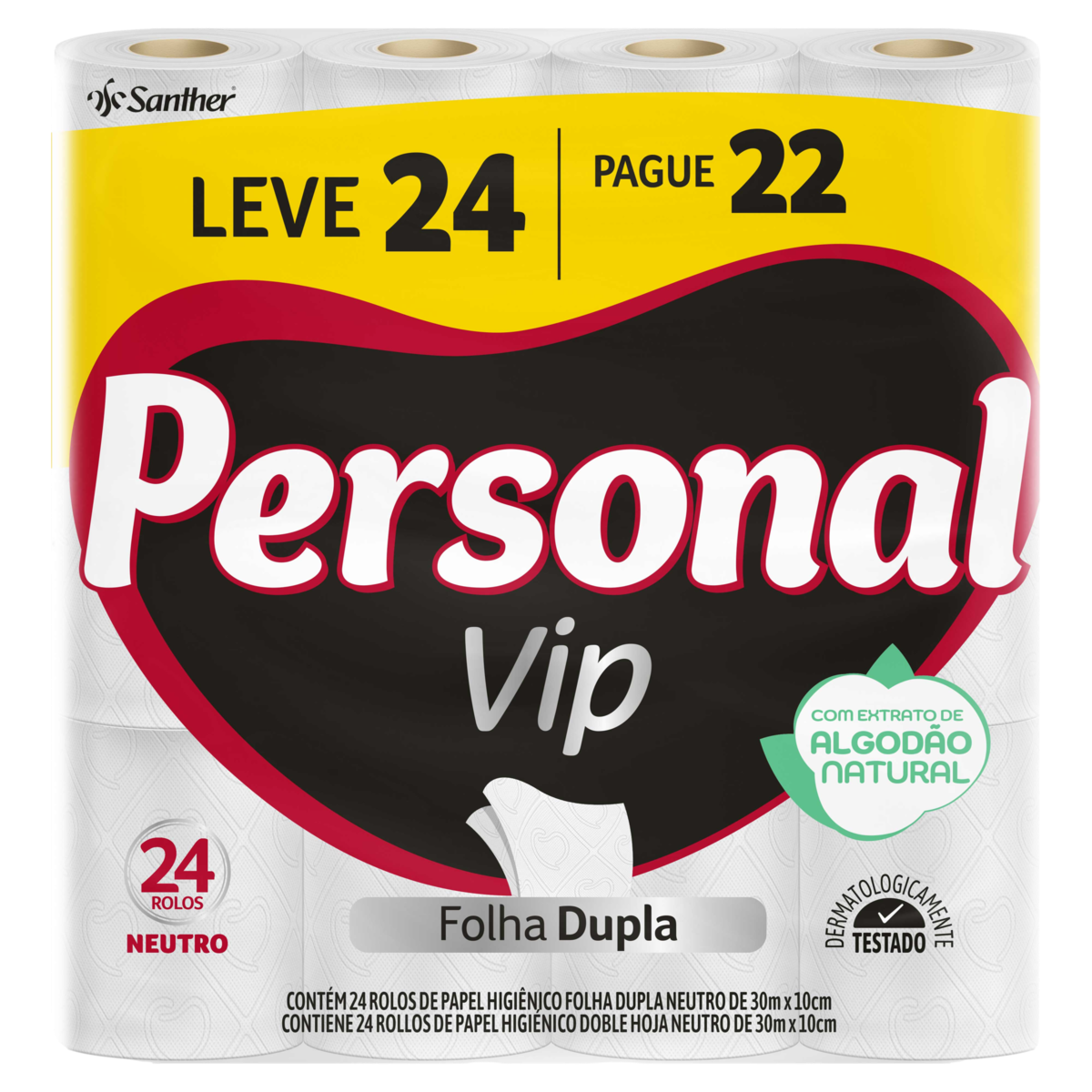 Papel Higiênico Folha Dupla Neutro Personal Vip 30m Pacote 4