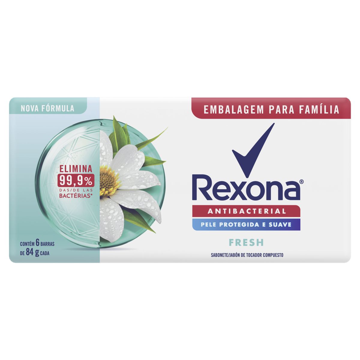 Sabonete em Barra Rexona Antibacteriano Fresh Elimina até 99,9% das Bactérias * 84g 6 unidades