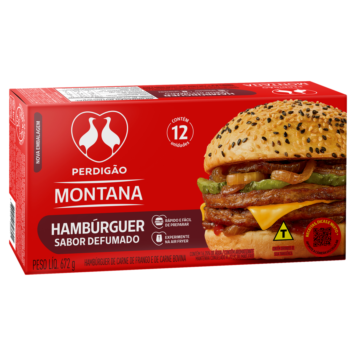 Hambúrguer de Carne de Ave e Bovina Defumado Perdigão Caixa 672g 12 Unidades