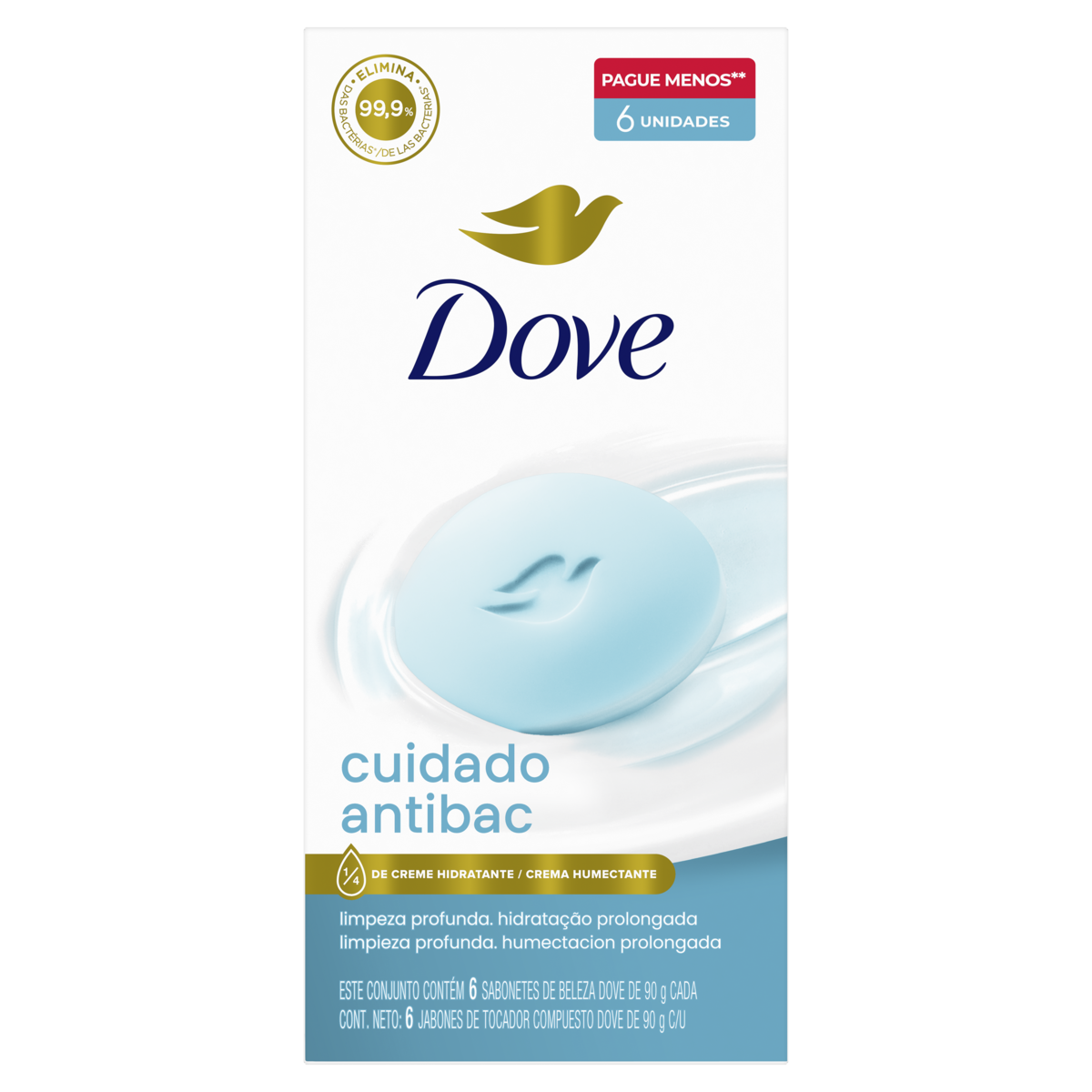 Sabonete em Barra Dove Antibacteriano Cuida e Protege 90g 6 unidades