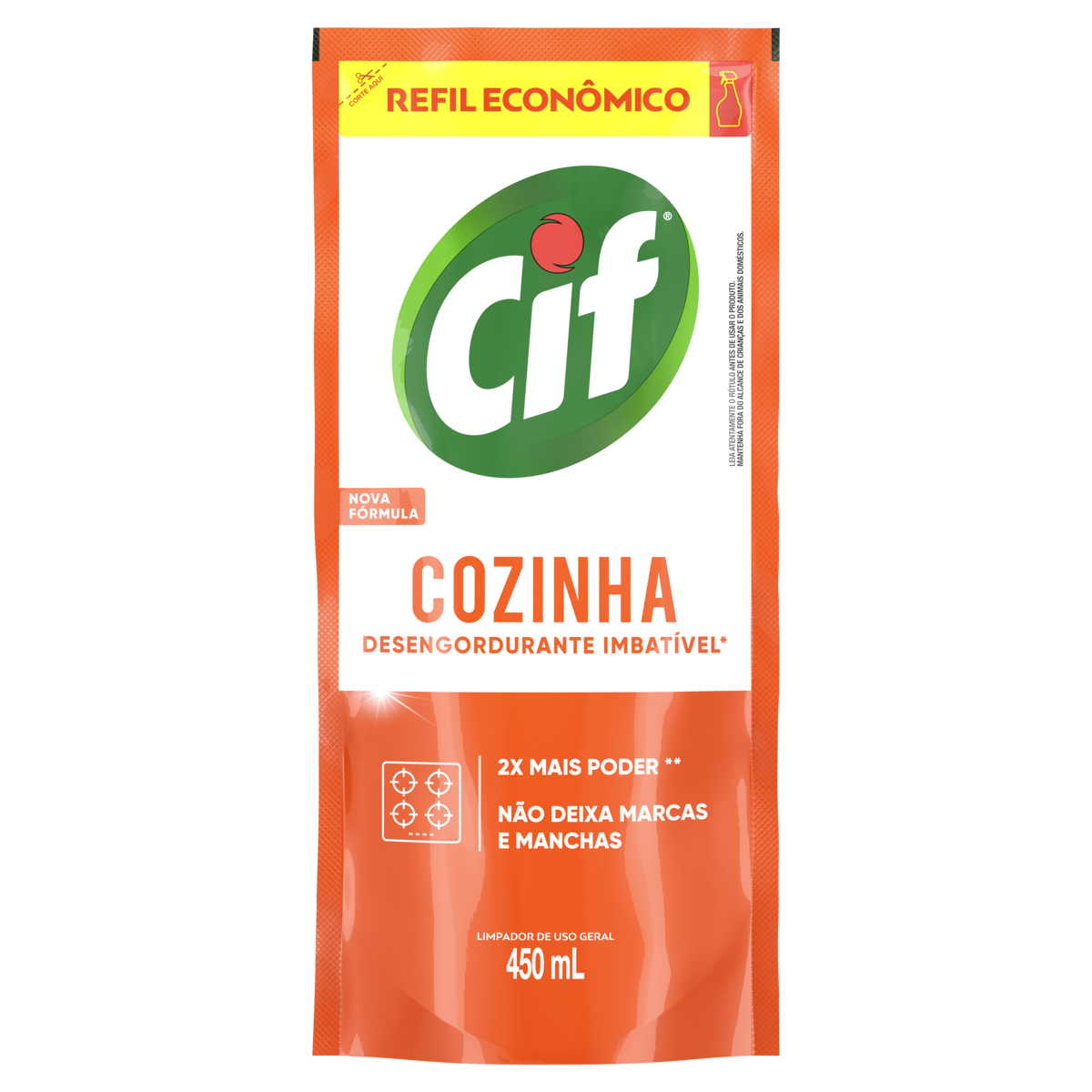 Limpador Desengordurante Cozinha Cif Sachê 450ml Refil Econômico