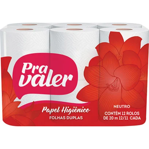 Papel Higiênico Folha Dupla Neutro Pra Valer 20m Pacote 12 Unidades