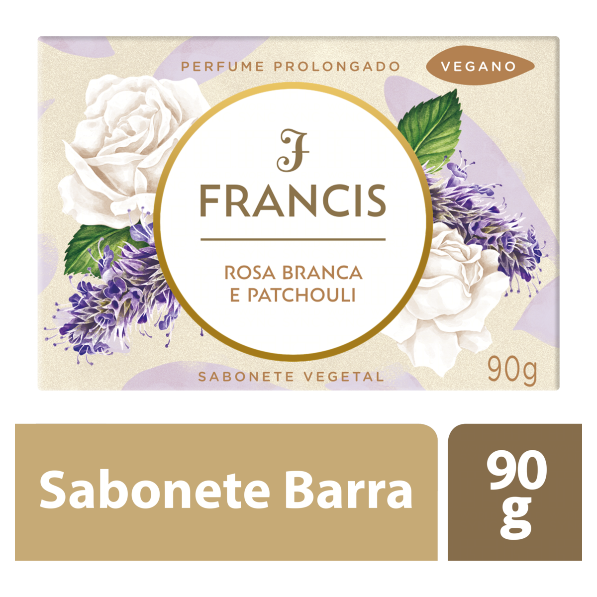 Sabonete Barra Vegetal Rosa Branca e Patchouli Francis Caixa 90g