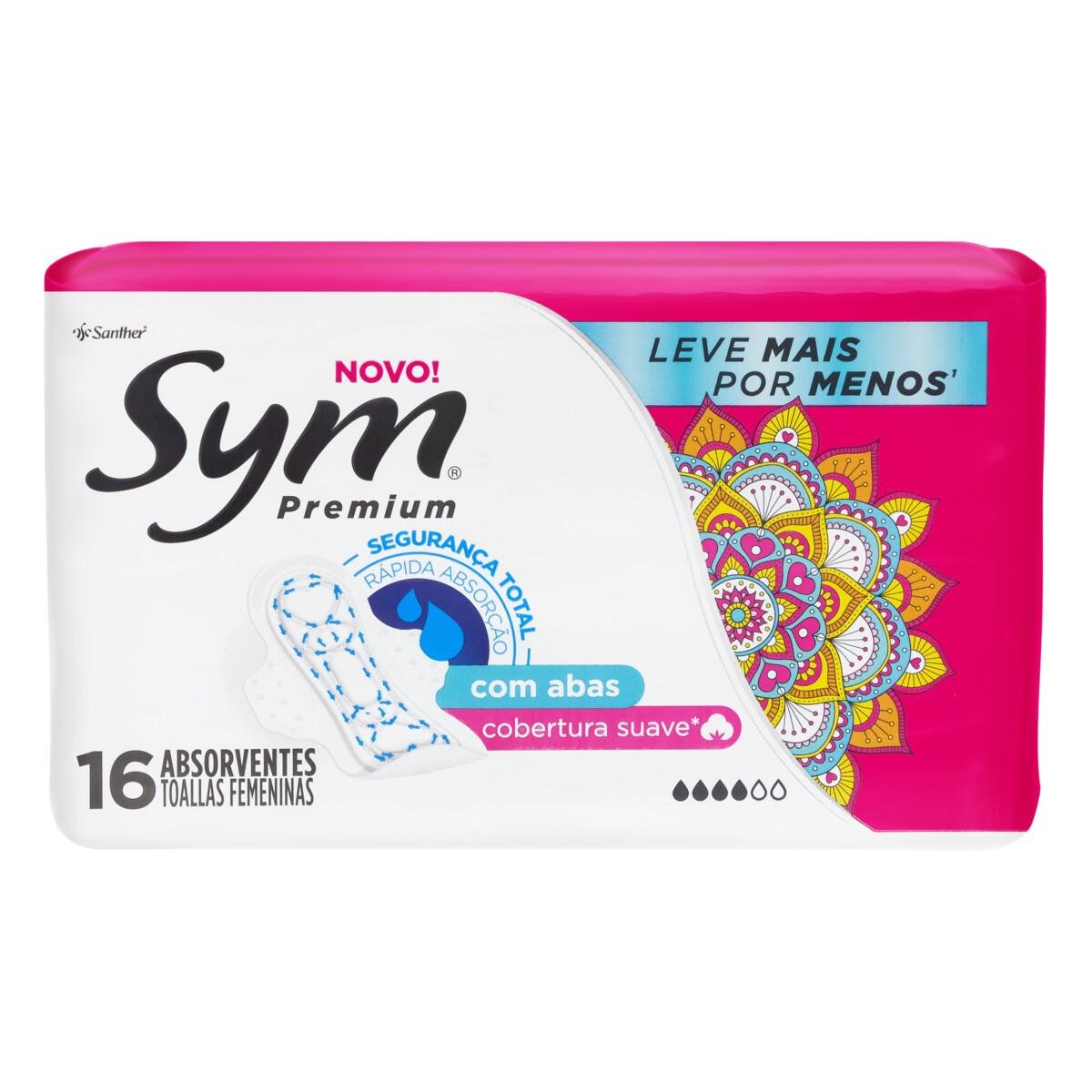 Absorvente com Abas Ultra Respirável Suave Sym Premium Pacote 16 Unidades Leve Mais Pague Menos