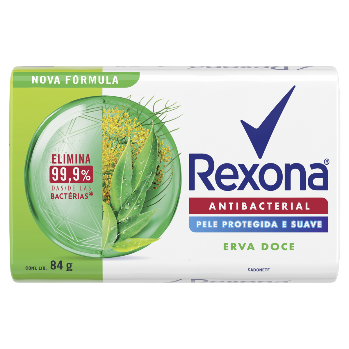 Sabonete Barra Antibacterial Erva-Doce Rexona Envoltório 84g