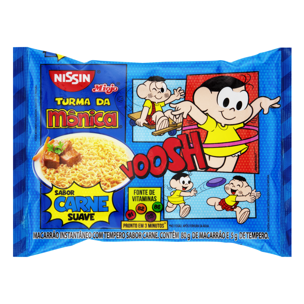 Macarrão Instantâneo de Carne Suave Nissin Miojo Turma da Mônica Pacote 85g