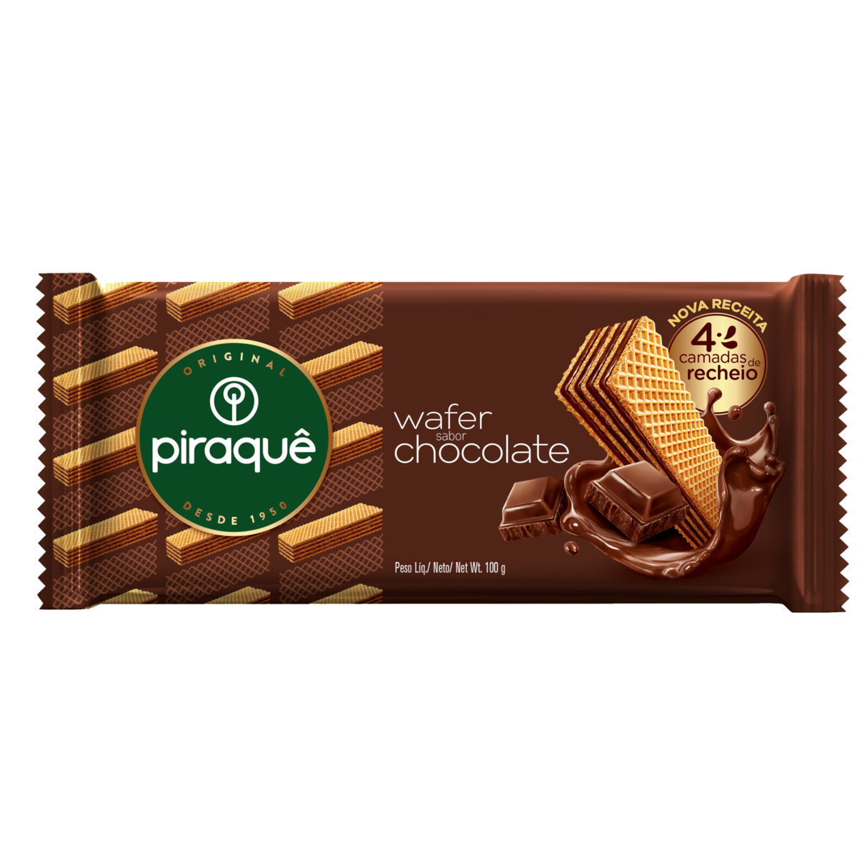 Biscoito Wafer Recheio Chocolate Piraquê Pacote 100g