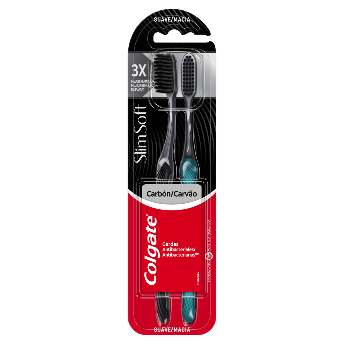 Escova Dental Macia Carvão Colgate Slim Soft Cabeça Compacta 2 Unidades
