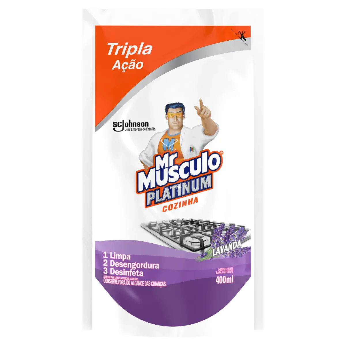 Desinfetante Cozinha Lavanda Mr Músculo Platinum Sachê 400ml