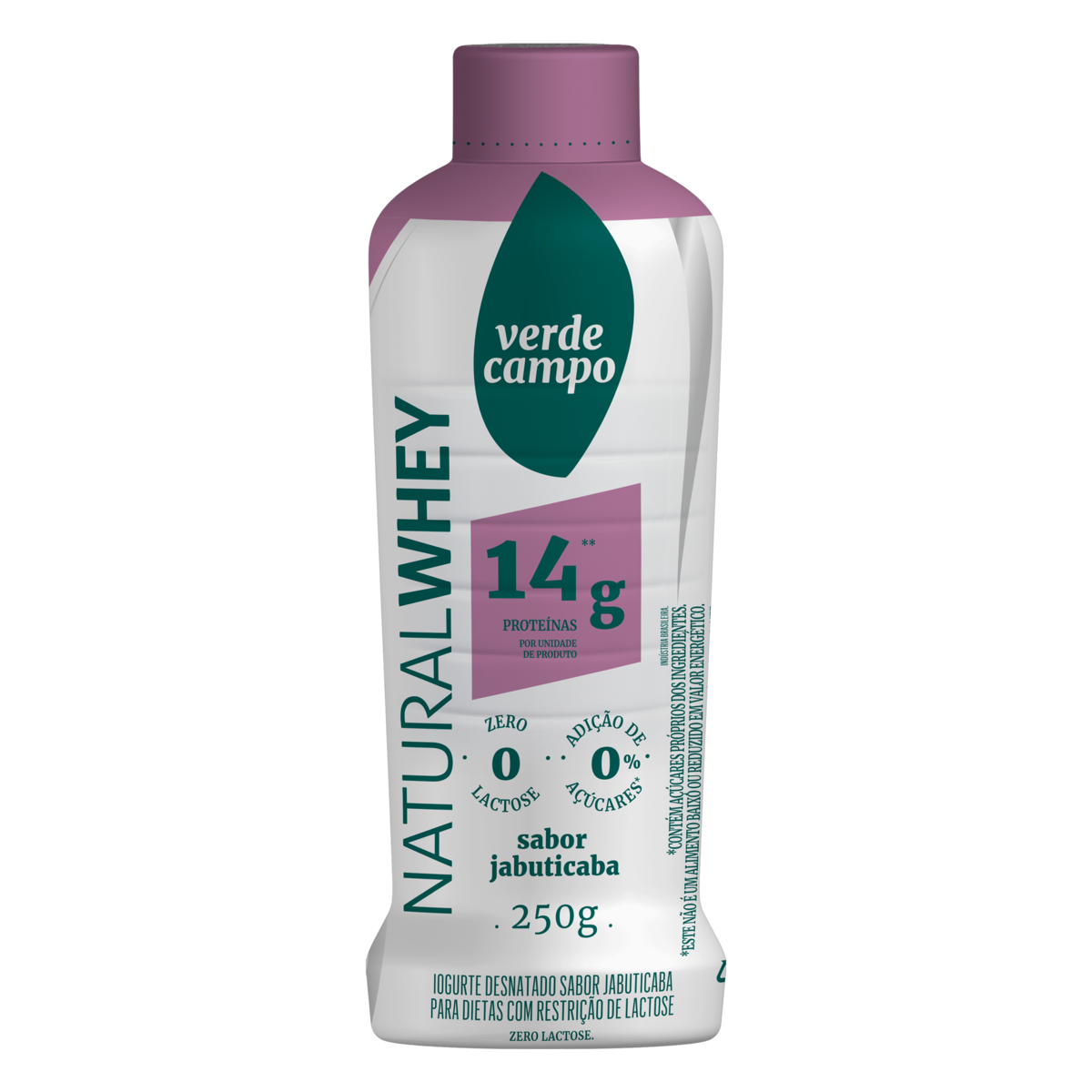 Iogurte Desnatado Jabuticaba Zero Lactose Verde Campo Natural Whey Frasco 250g