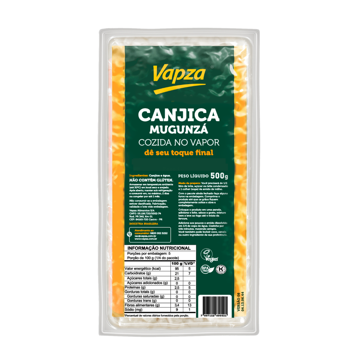 Canjica Cozida no Vapor Vapza 500g