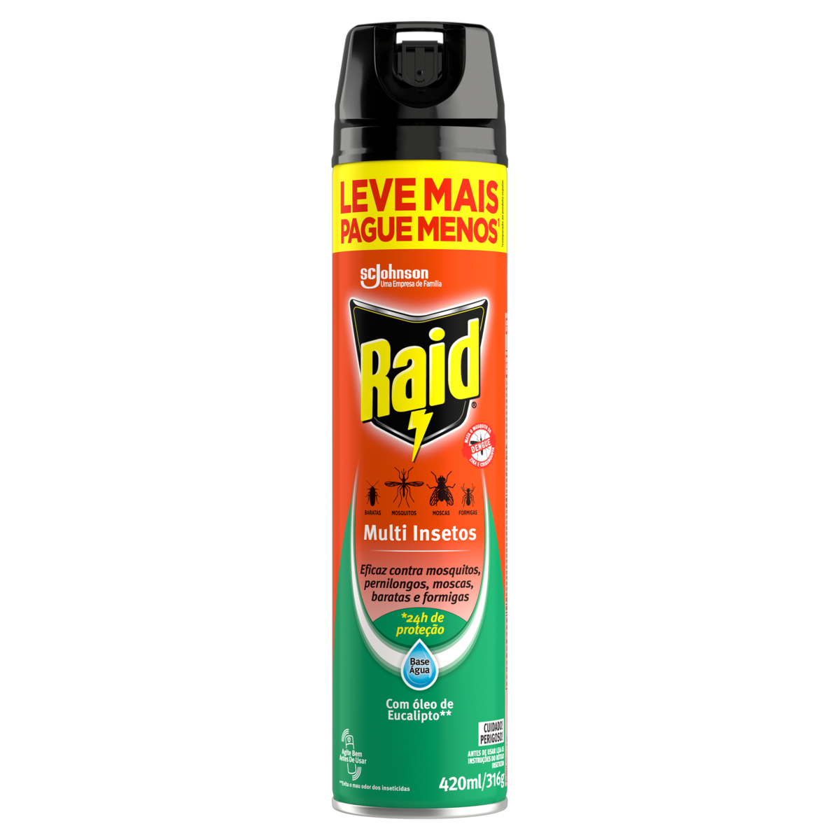 Inseticida Aerossol Multi-Insetos Base Água Eucalipto Raid Frasco 420ml Spray Leve Mais Pague Menos