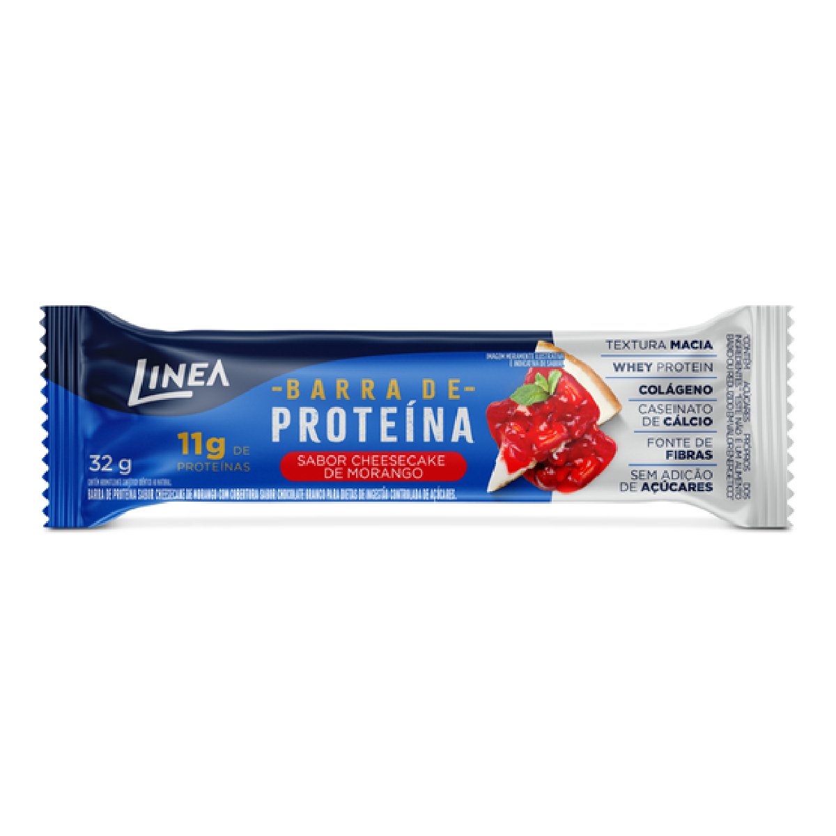 Barra de Proteína Cheesecake de Morango Cobertura Chocolate Branco Linea Pacote 32g