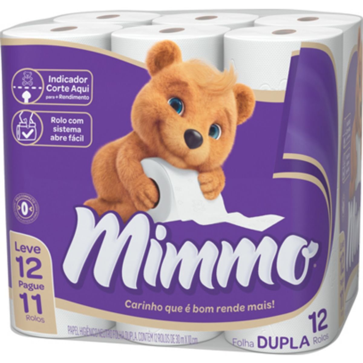 Papel Higiênico Folha Dupla Neutro Mimmo 30m Pacote Leve 12 Pague 11 Unidades