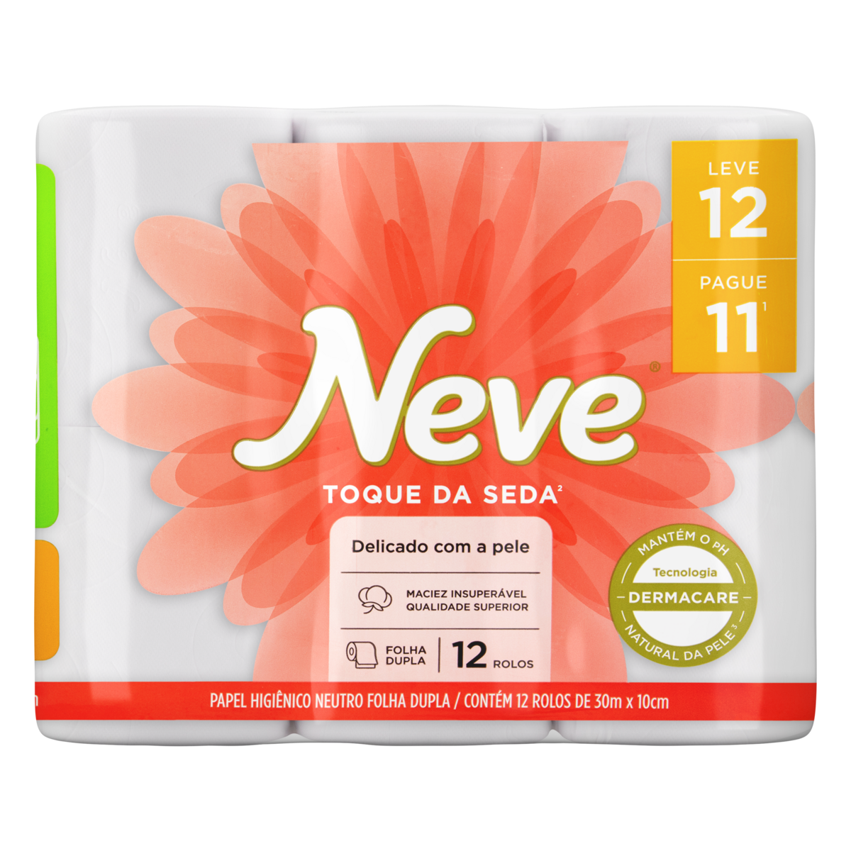 Papel Higiênico Folha Dupla Neutro Neve Toque da Seda 30m Pacote Leve 12 Pague 11 Unidades