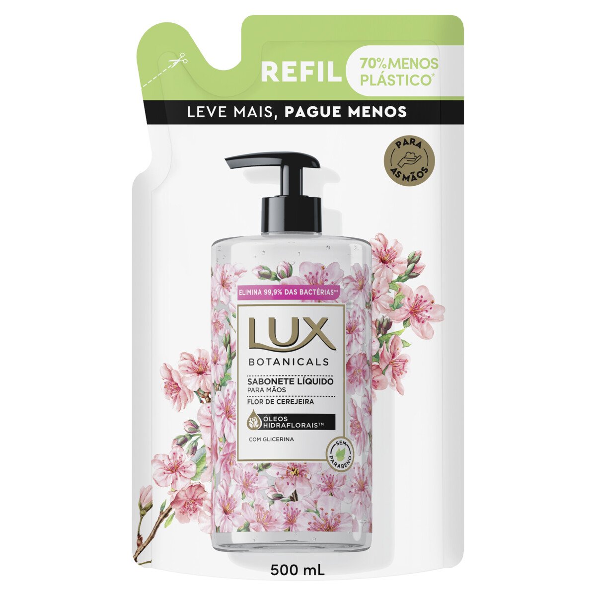 Sabonete Líquido para as Mãos Flor de Cerejeira Lux Botanicals Sachê 500ml Refil Leve Mais Pague Menos