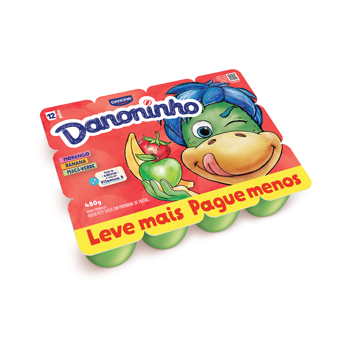 Queijo Petit Suisse Banana, Morango e Maçã-Verde Danoninho Bandeja 480g Leve 12 Pague 10 Unidades
