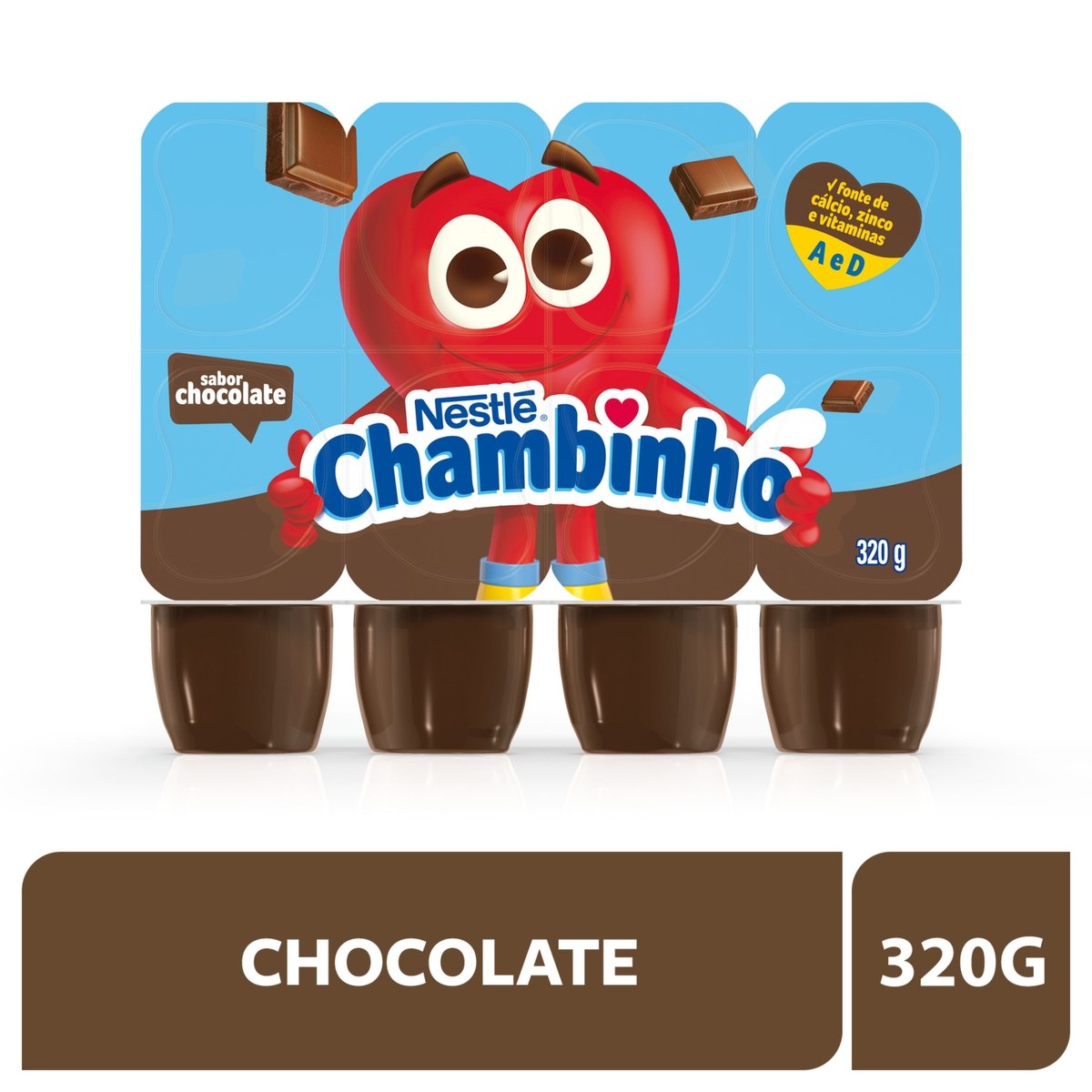 Sobremesa Láctea Chocolate Chambinho Bandeja 320g 8 Unidades