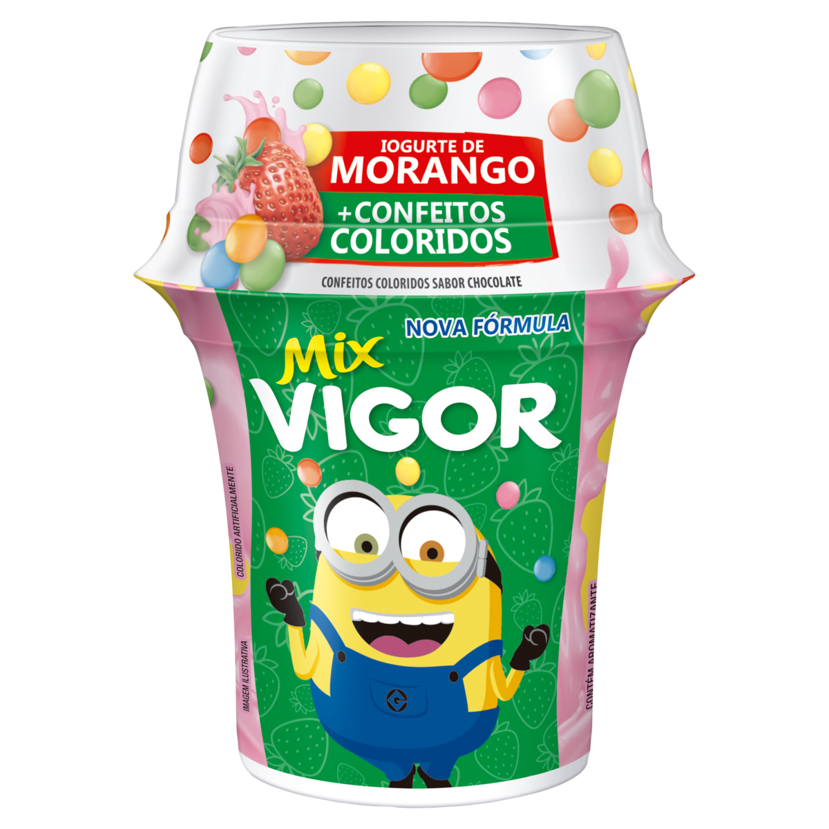 Iogurte Morango com Confeitos Coloridos Vigor Mix Copo 140g