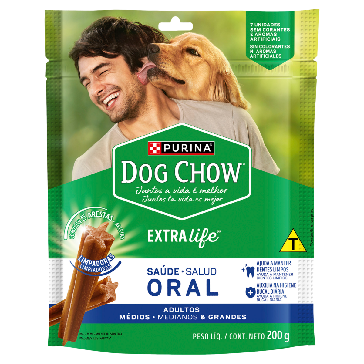 Petisco para Cães Adultos Raças Médias e Grandes Purina Dog Chow Extra Life Saúde Oral Pouch 200g