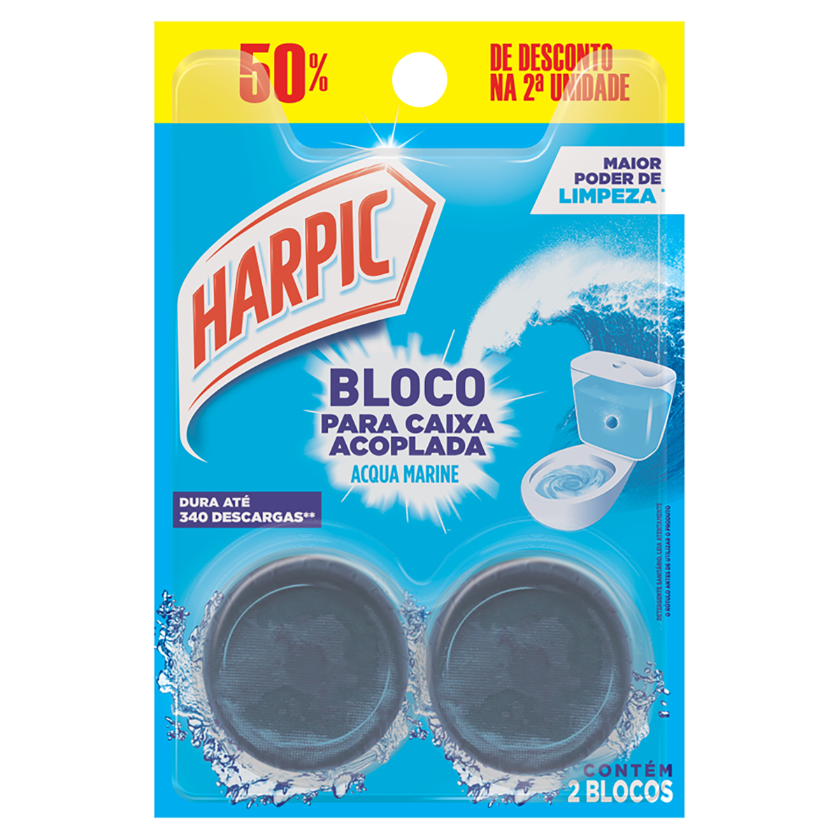 Detergente Sanitário Bloco para Caixa Acoplada Acqua Marine Harpic 2 Unidades Grátis 50% de Desconto na 2ª Unidade