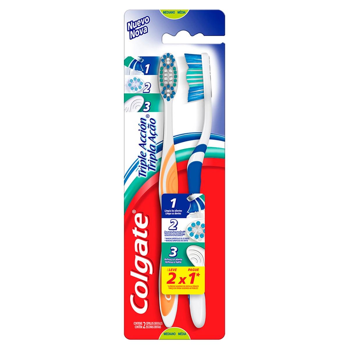 Escova Dental Média Colgate Tripla Ação Cabeça Normal 2 Unidades