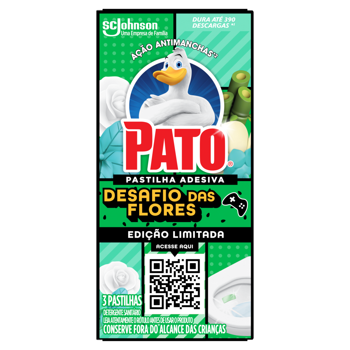 Detergente Sanitário Pastilha Adesiva Desafio das Flores Pato 3 Unidades