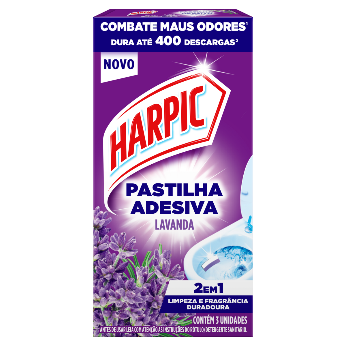Detergente Sanitário Pastilha Adesiva Lavanda Harpic 3 Unidades