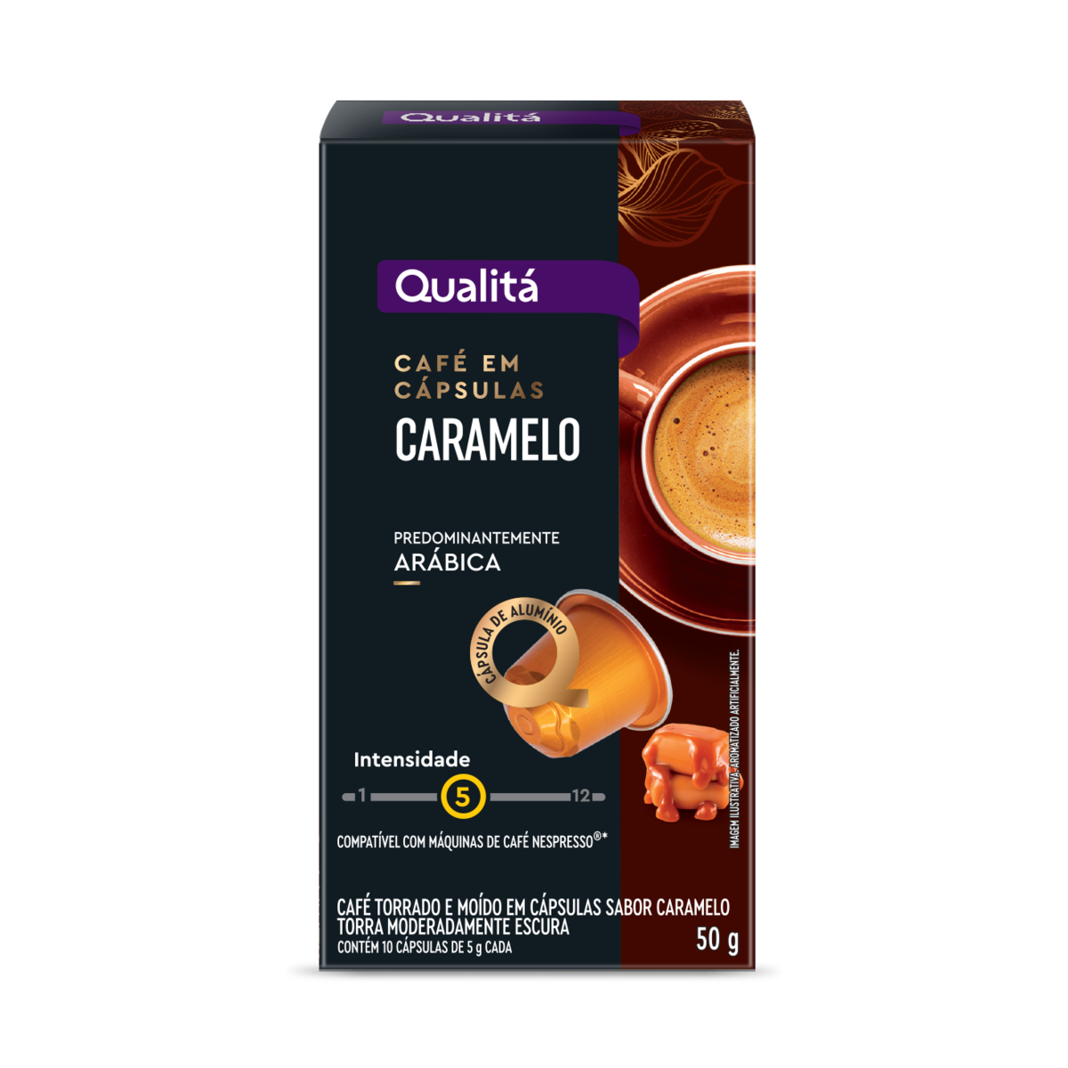Café em Cápsula Torrado e Moído Caramelo Qualitá Caixa 50g 10 Unidades