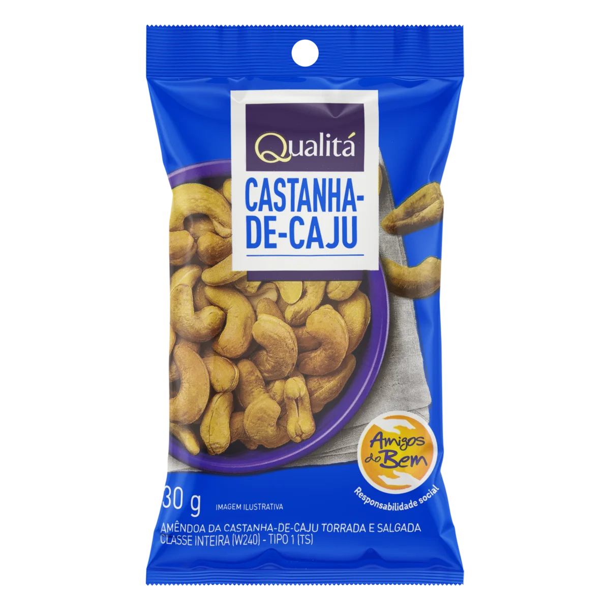 Castanha-de-Caju Torrada e Salgada Tipo 1 Qualitá Pacote 30g