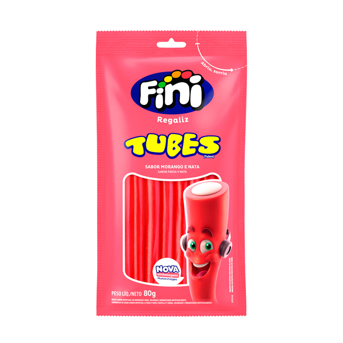 Bala de Gelatina Tubinhos Sabor Morango FINI Pacote 80g