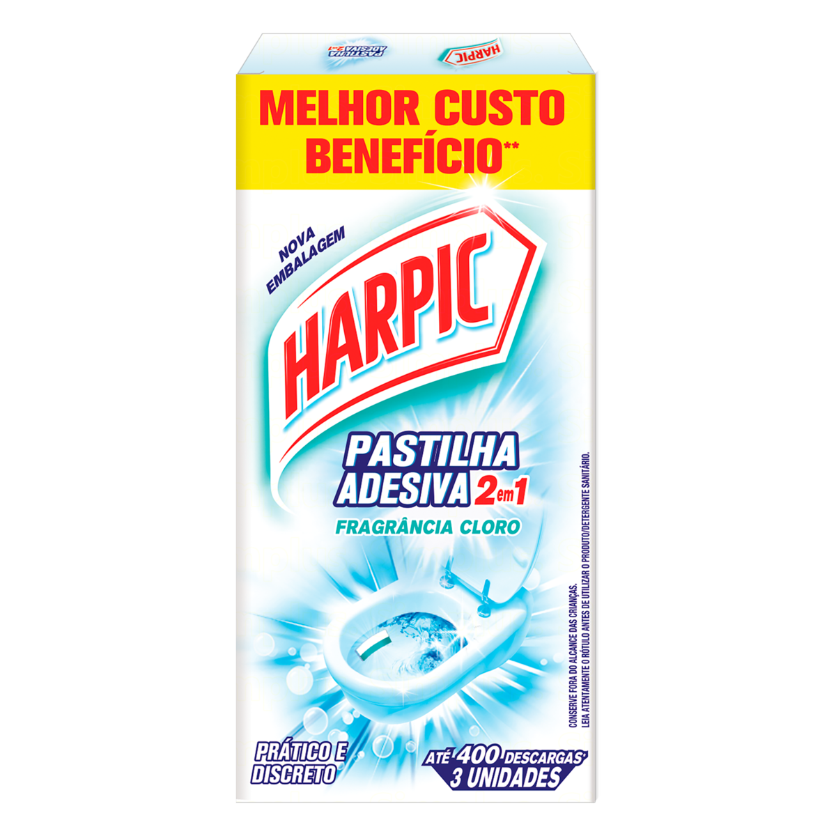 Detergente Sanitário Pastilha Adesiva Cloro Harpic 3 Unidades