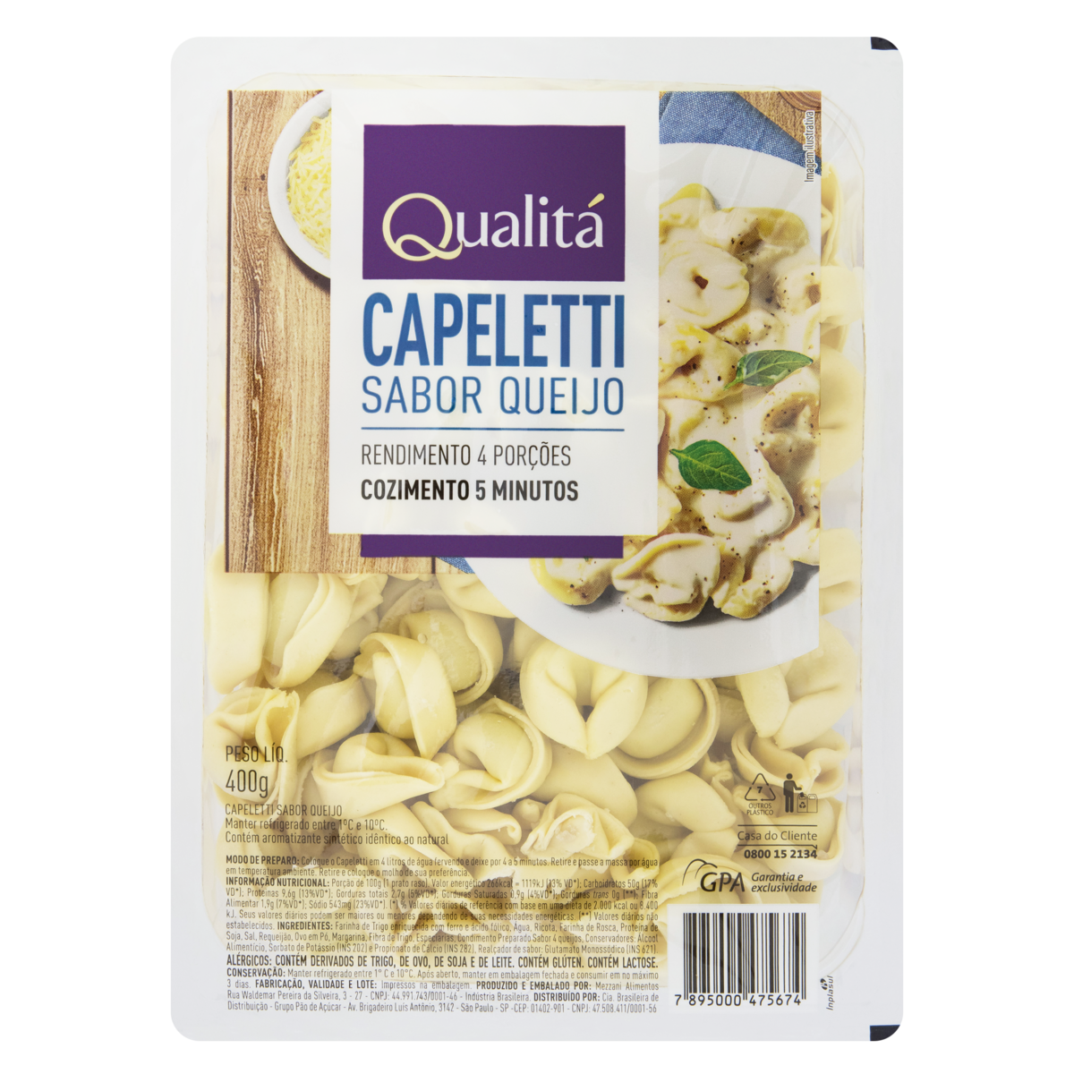 Capeletti Sabor Queijo QUALITÁ Pacote 400g