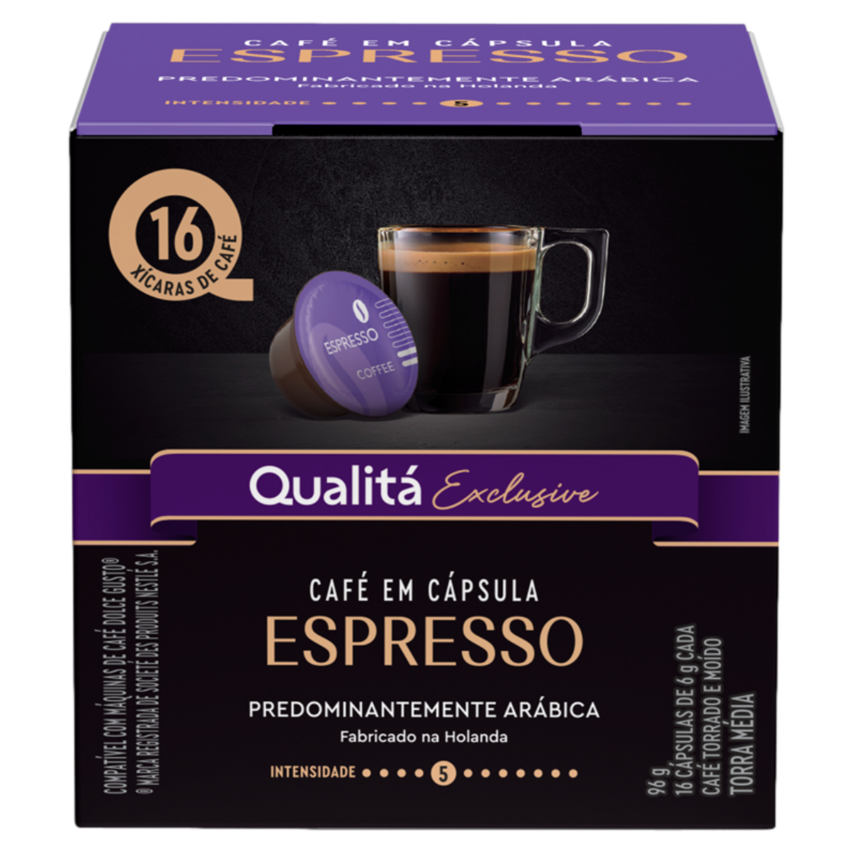 Café em Cápsula Torrado e Moído Espresso Qualitá Exclusive Caixa 96g 16 Unidades