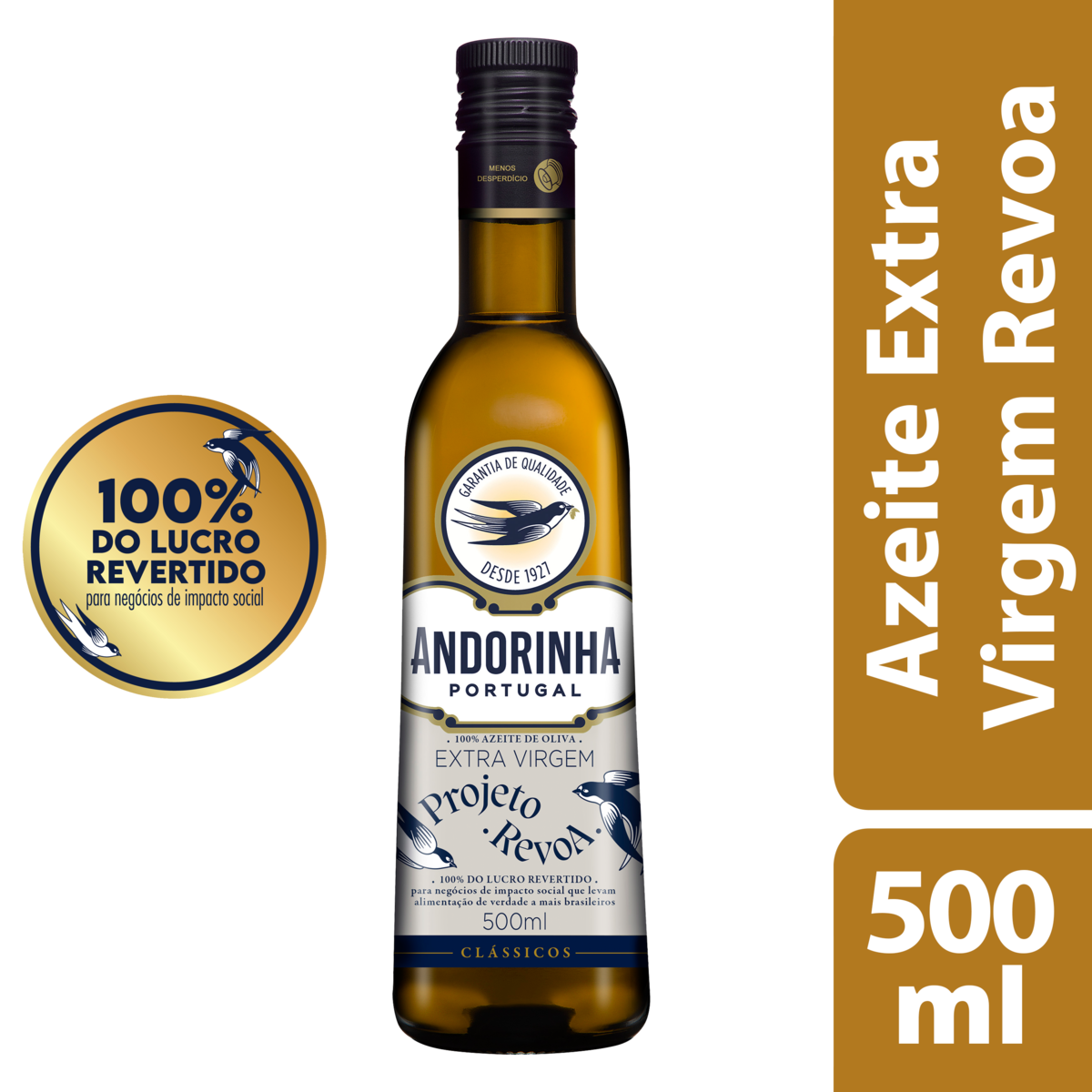 Azeite de Oliva Extra Virgem Português Andorinha Clássicos Projeto Revoa Vidro 500ml