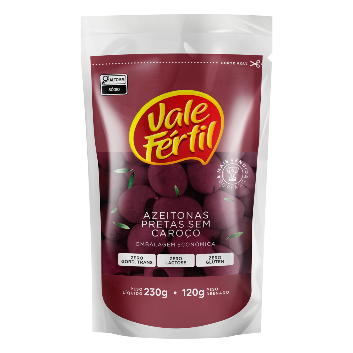 Azeitona Preta em Conserva sem Caroço Vale Fértil Sachê Peso Liquido 230g Peso Drenado 120g