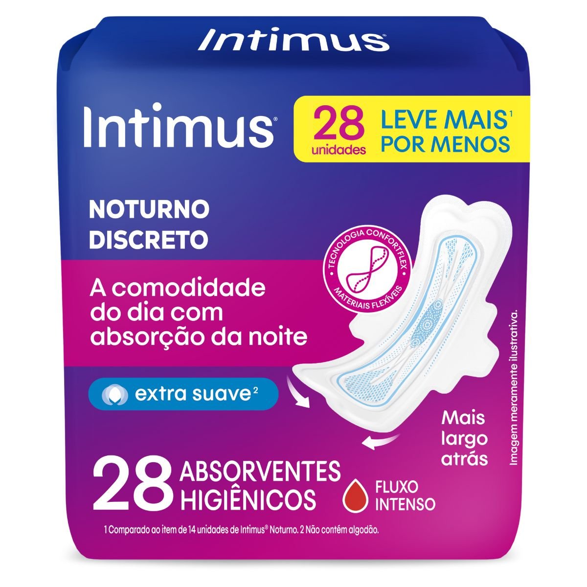 Absorvente com Abas Dia e Noite Ultrafino Extra Suave Intimus Pacote 28 Unidades Leve Mais Pague Menos