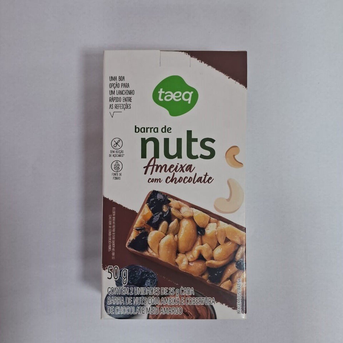 Barra de Nuts Ameixa Cobertura Chocolate Meio Amargo Taeq Caixa 50g 2 Unidades