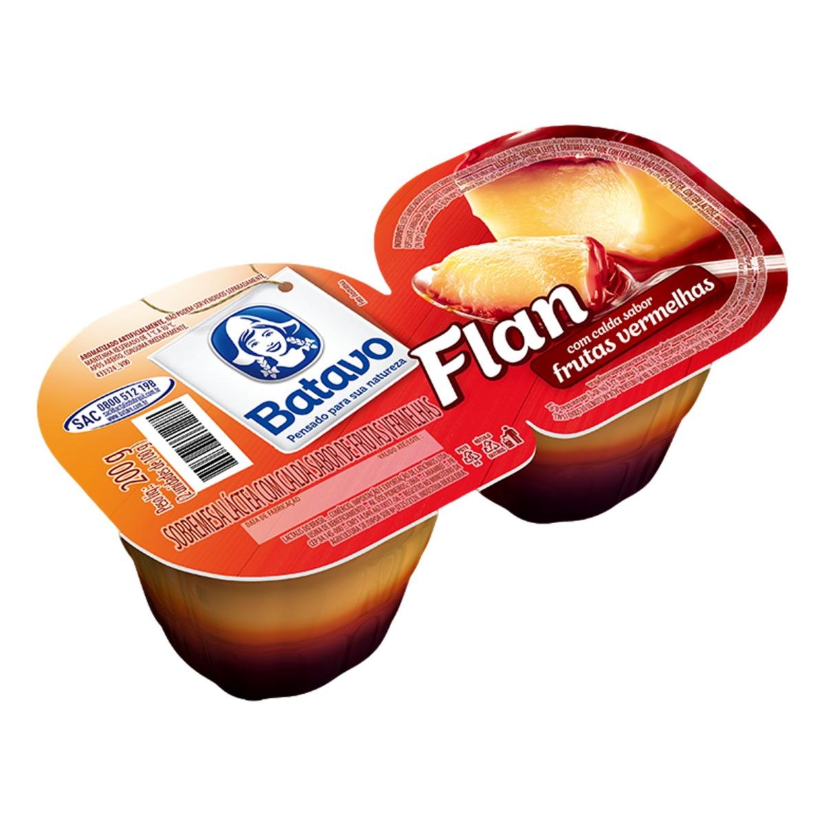 Sobremesa Láctea Flan Calda Frutas Vermelhas Batavo Bandeja 200g 2 Unidades