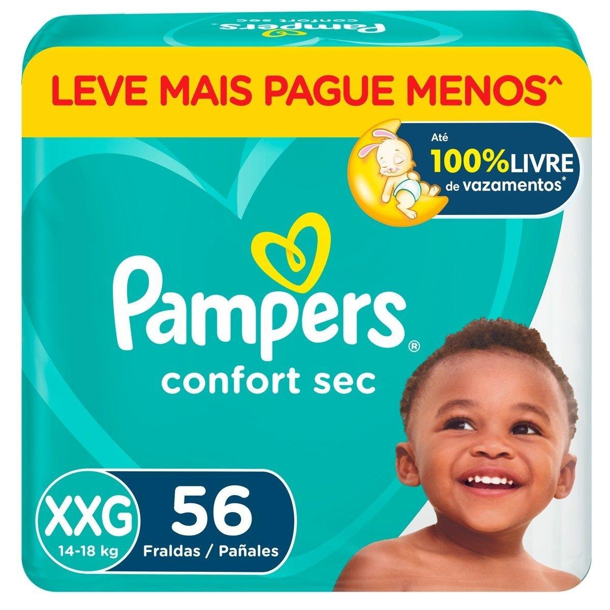 Fralda Descartável Infantil Pampers Confort Sec XXG Pacote 56 Unidades Leve Mais Pague Menos
