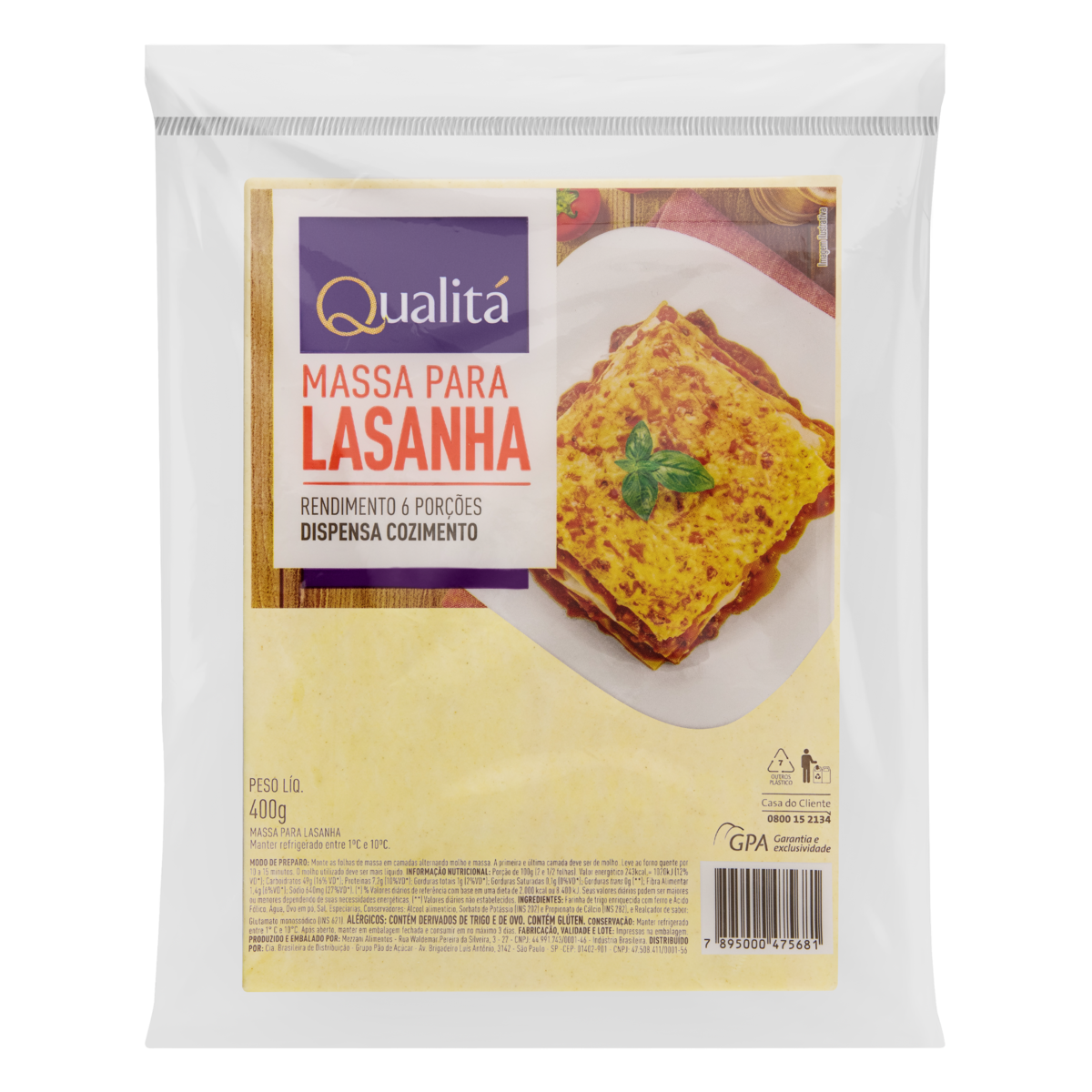 Massa para Lasanha QUALITÁ 400g