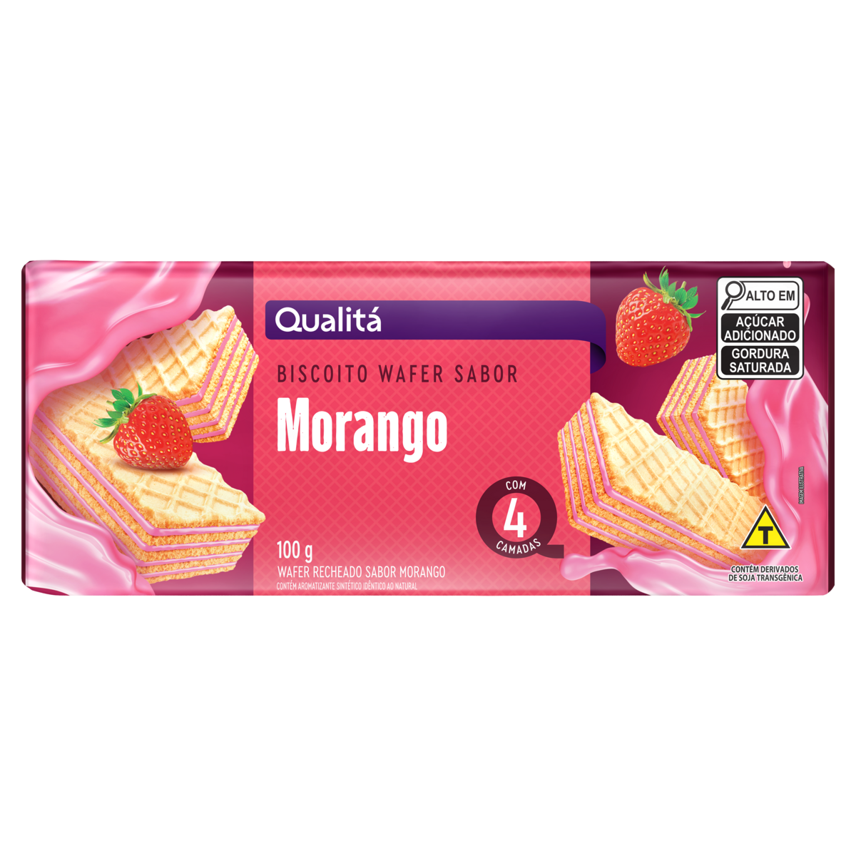 Biscoito Wafer Recheio Morango Qualitá Pacote 100g