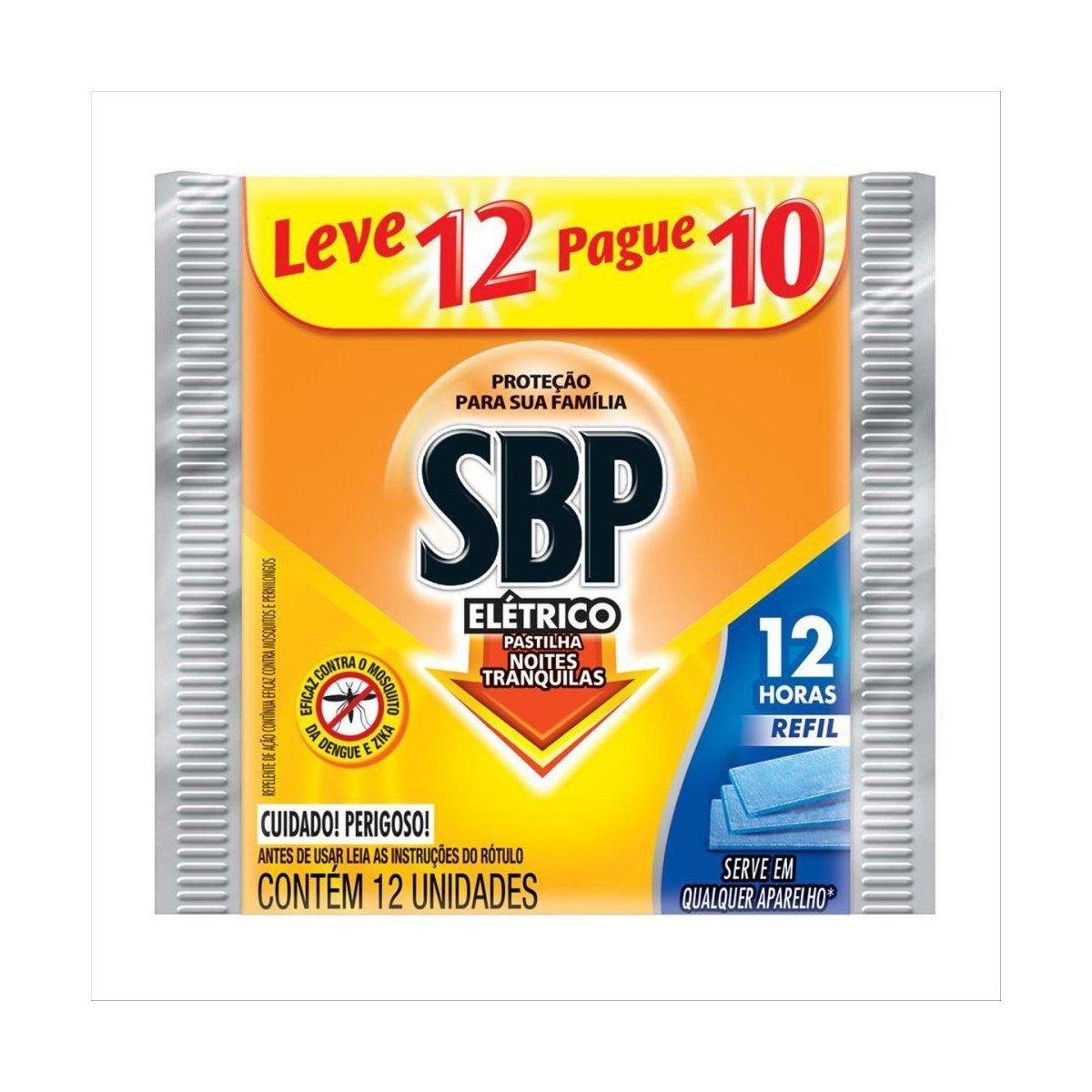 Repelente Pastilha Elétrico SBP Noites Tranquilas Pacote Leve 12 Pague 10 Unidades Refil